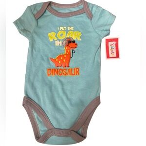 Kidgets onesie new with tags size 3-6 mos Aqua and Gray Dinosaur with Roar